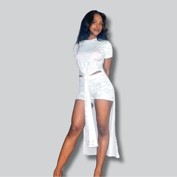 White Tie-Front Two-Piece Set - Picture 2 of 11